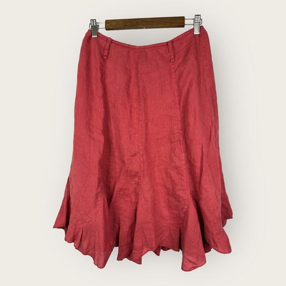 Puro Lino Womens Medium Linen Flax Skater Skirt Flaw Lagenlook Bohemian Pink - Picture 1 of 9